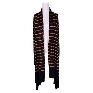 DKNY Black Orange Stripe Waterfall Cardigan Duster Sweater M/L Corpcore EUC
